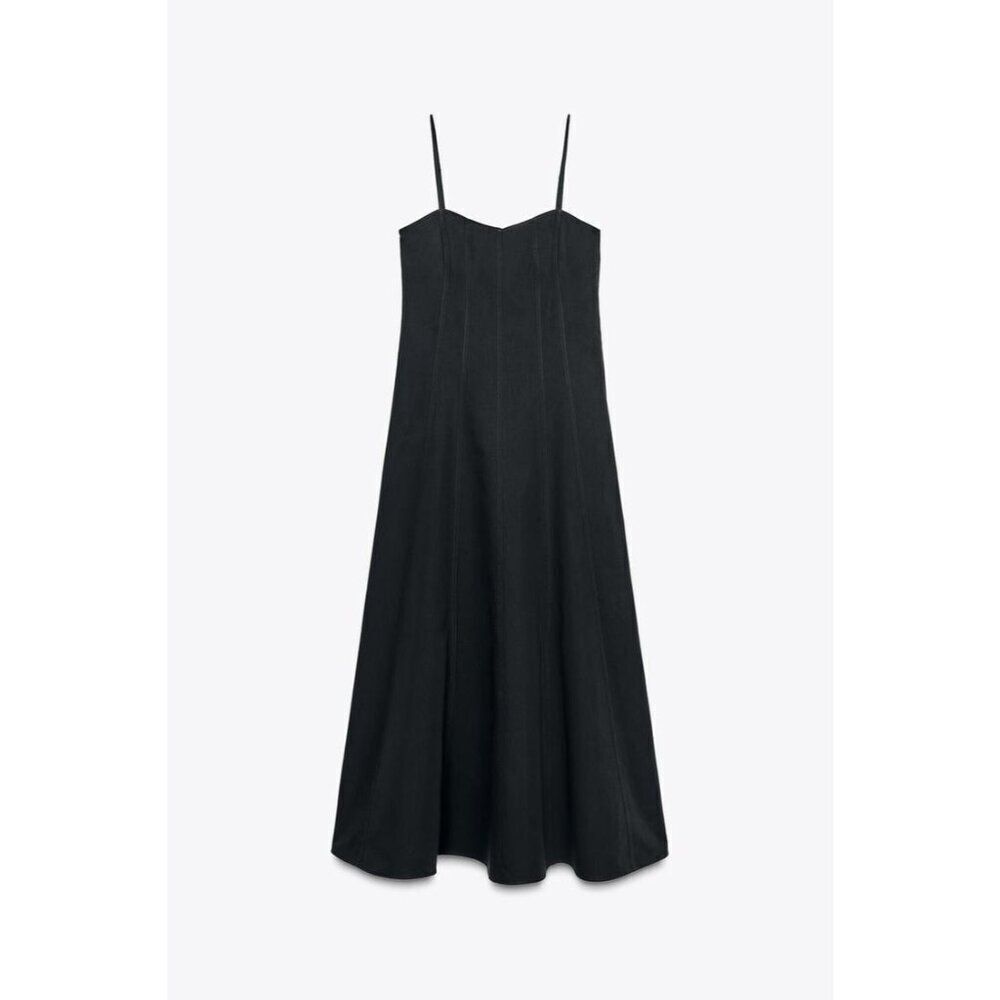 Zara Womens Midi Dress xl Navy Blue Poplin V-Neck Zw Collection 2973/257 NWT - Picture 4 of 14